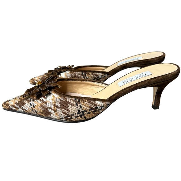 ISAAC by Isaac Mizrahi Brown Tweed Mules 8 NWOB - Picture 6 of 9